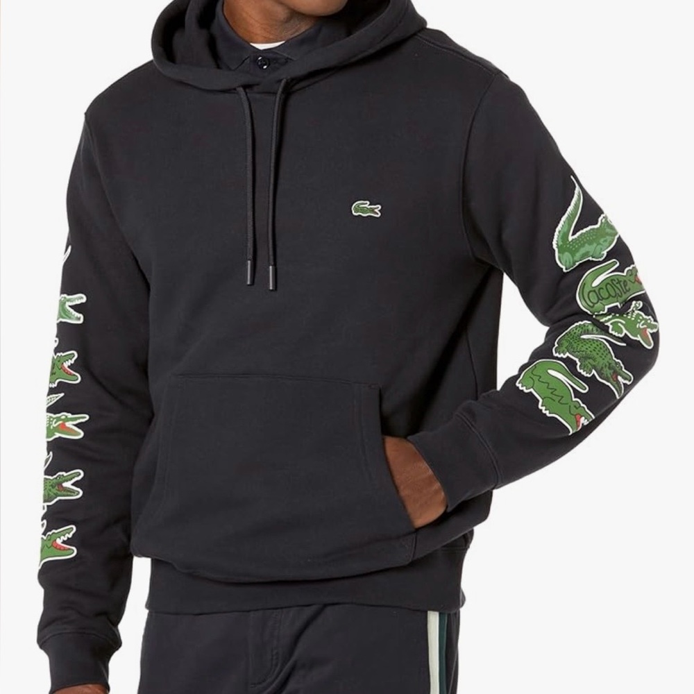 NEW Lacoste Black Hoodie with Green Crocodile Design! 🔥🔥